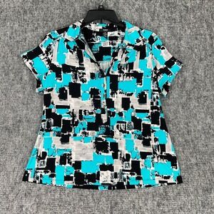 Alfani Shirt Blue Abstract Button Up Shirt Size 0X Artsy Office Workwear Party